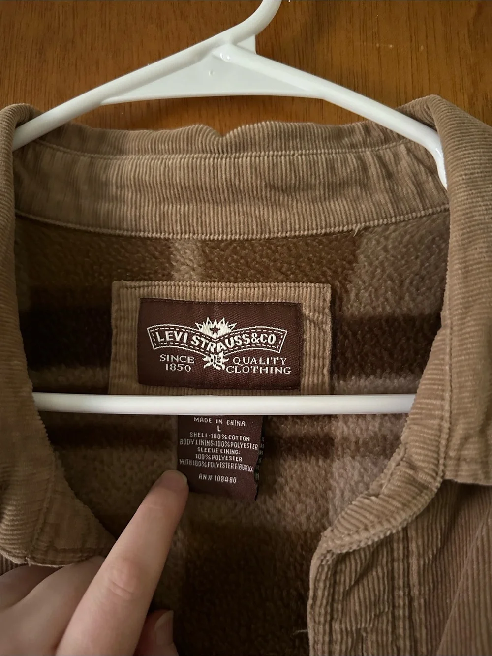 Levi's Tan Corduroy Shirt Jacket with Plaid Lining - Picture 2 of 3